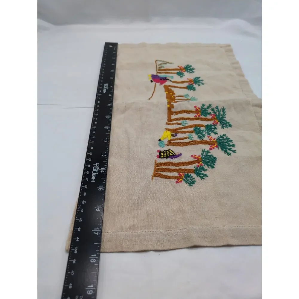 Vintage Hand-Embroidered Cultural Village Motif Desert Oasis Linen Placemat